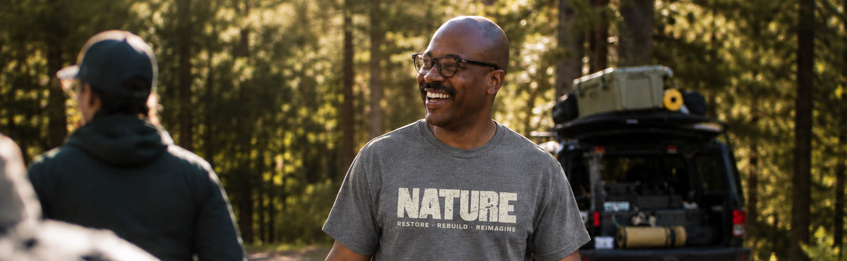 Friends wearing Nature shirts outdoors